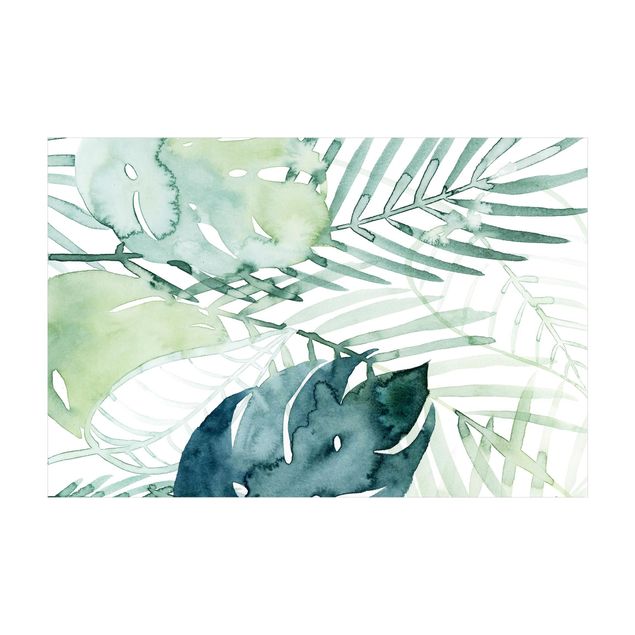 Teppich grün Palmwedel in Wasserfarbe I