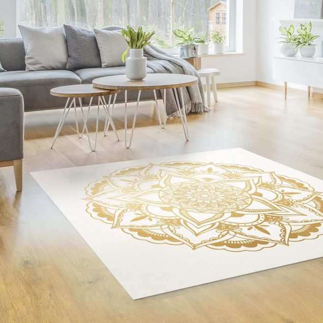 Teppich modern Mandala Blume gold weiß