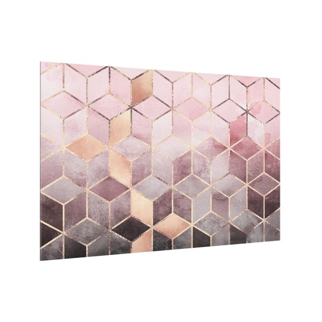 Spritzschutz Glas - Rosa Grau goldene Geometrie - Querformat - 3:2