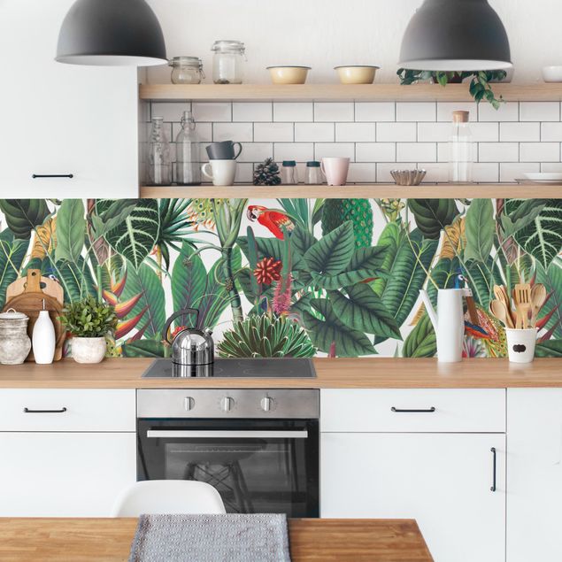 Küchenrückwand selbstklebend Bunter tropischer Regenwald Muster