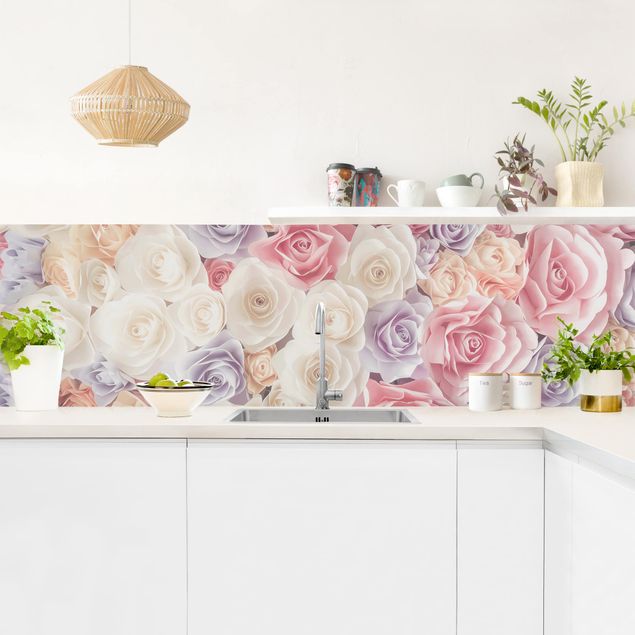 Wandpaneele Küche Pastell Paper Art Rosen