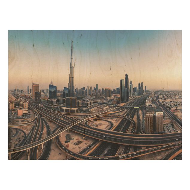 Holzbilder Syklines Abendstimmung in Dubai