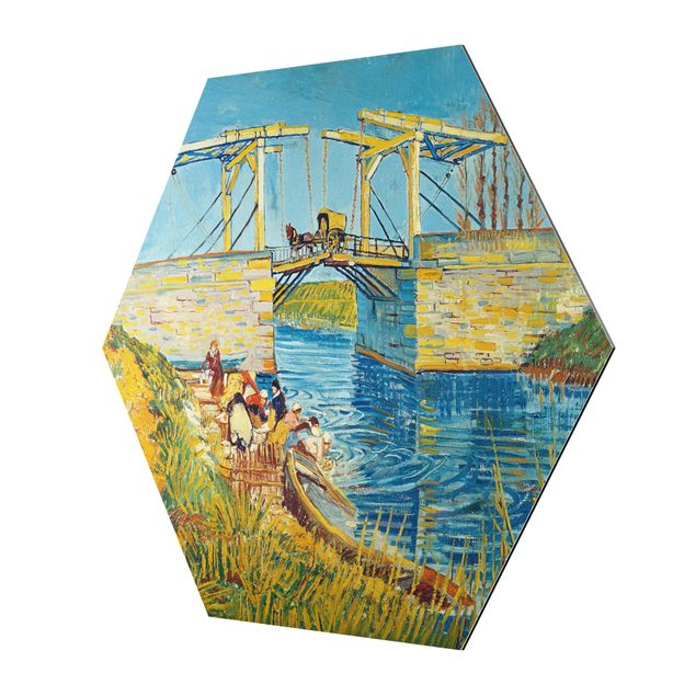 Hexagon Bild Alu-Dibond - Vincent van Gogh - Zugbrücke in Arles