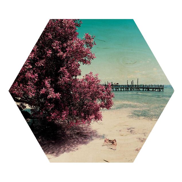Hexagon Bild Holz - Paradies Strand Isla Mujeres