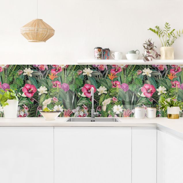 Küchenspiegel Bunte tropische Blumen Collage