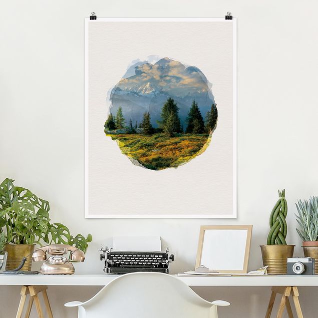 Poster Berge Wasserfarben - Émosson Wallis Schweiz