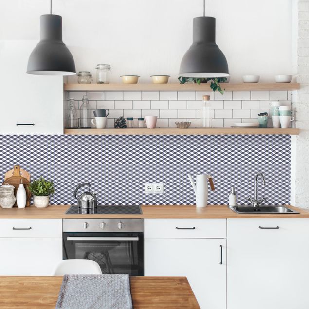Wandpaneele Küche Geometrischer Fliesenmix Würfel Violett