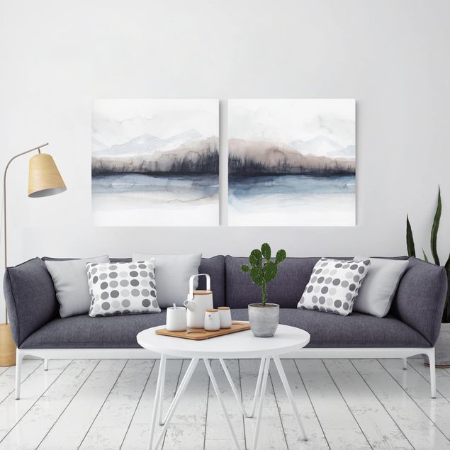 Leinwandbilder modern Seeufer mit Bergen Set I