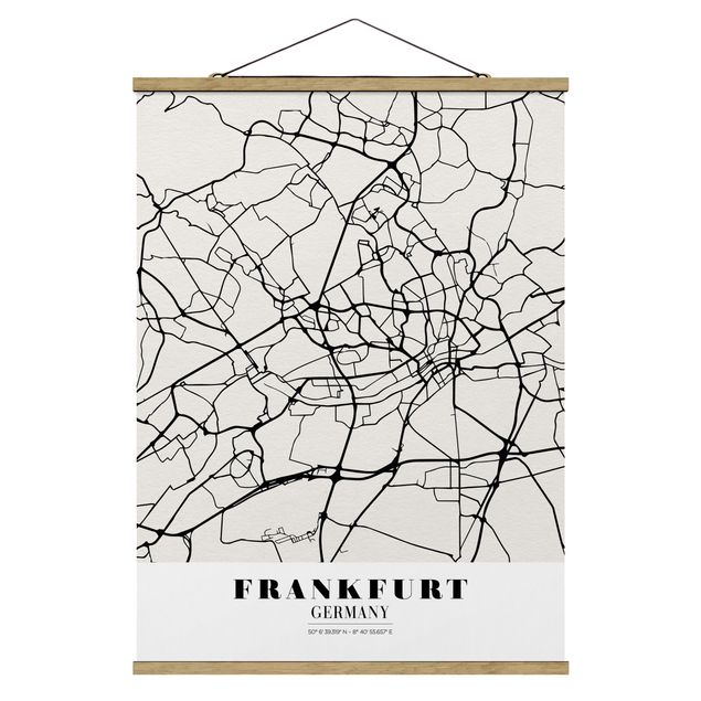 Stoffbild mit Posterleisten - Stadtplan Frankfurt - Klassik - Hochformat 3:4