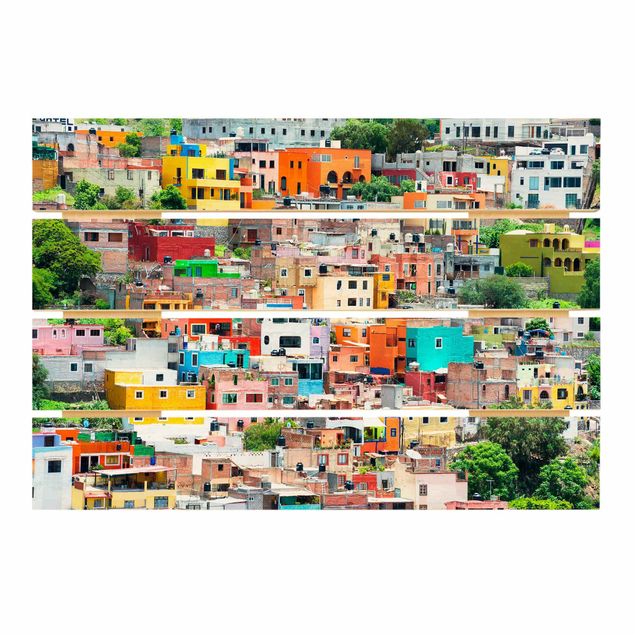 Holzbild - Farbige Häuserfront Guanajuato - Querformat 2:3