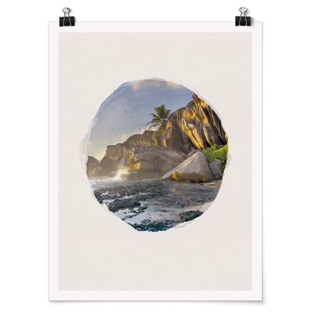 Poster - Wasserfarben - Sonnenuntergang im Inselparadies - Hochformat 4:3
