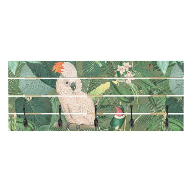 Wandgarderoben Vintage Collage - Kakadu und Kolibri