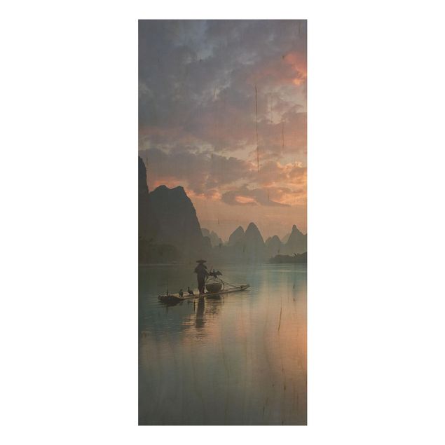 Holzbilder Sonnenaufgang über chinesischem Fluss