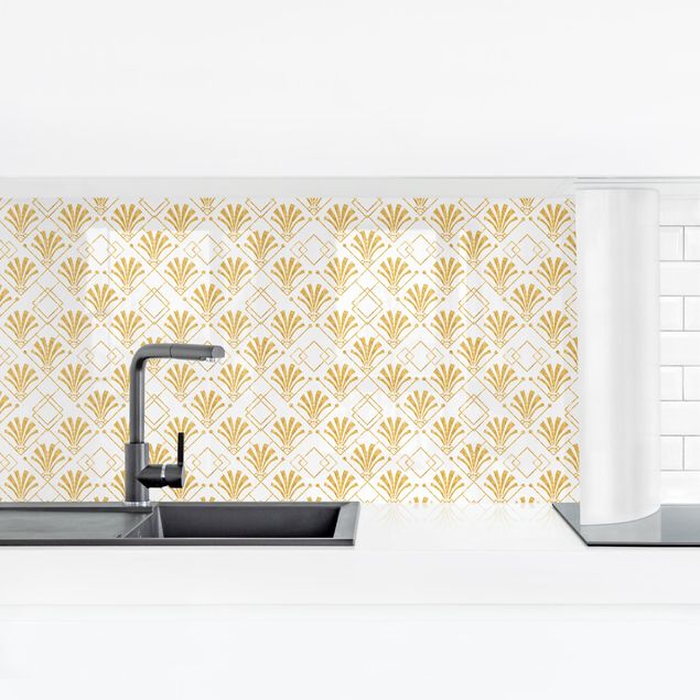 Wandpaneele Küche Glitzeroptik mit Art Deco Muster in Gold