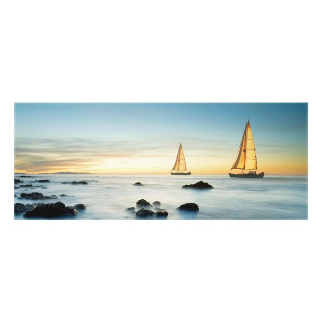 Spritzschutz Glas - Segelschiffe im Ozean - Panorama - 5:2