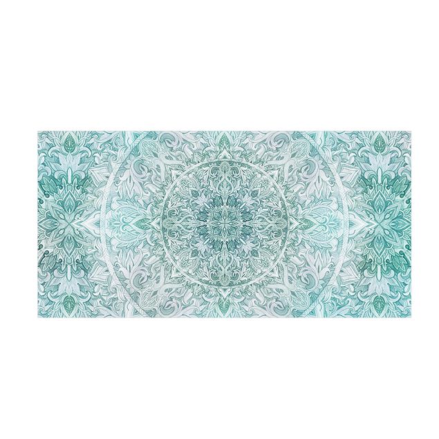 Vinyl-Teppich - Mandala Aquarell Ornament Muster türkis - Querformat 2:1