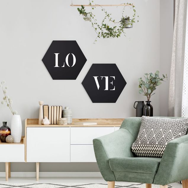 Hexagon Wandbild Buchstaben LOVE Weiß Set I