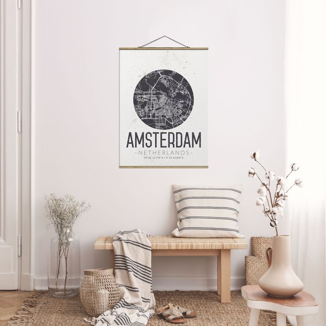 Stoffbilder mit Posterleisten Stadtplan Amsterdam - Retro