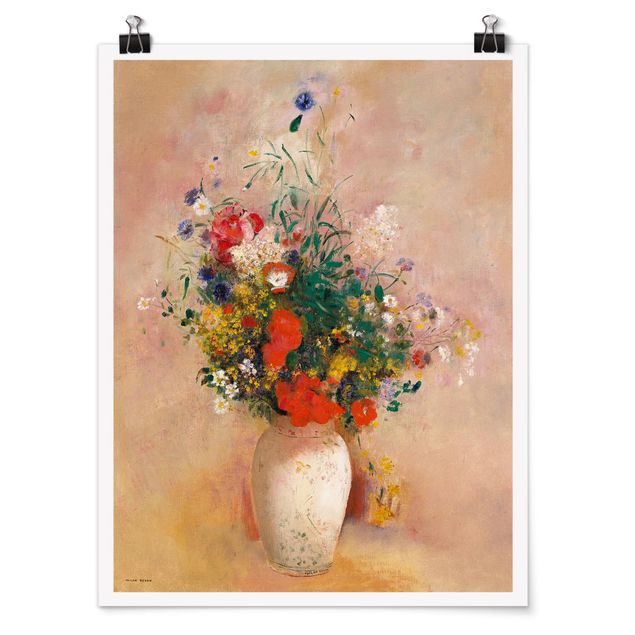 Poster - Odilon Redon - Vase mit Blumen (rosenfarbener Hintergrund) - Hochformat 3:4