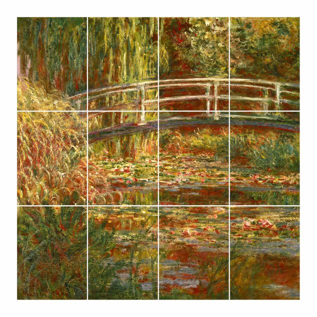 Fliesenbilder kaufen Claude Monet - Seerosenteich und japanische Brücke (Harmonie in rosa)
