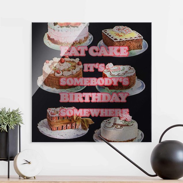 Glas Wandbilder XXL Eat Cake It's Birthday