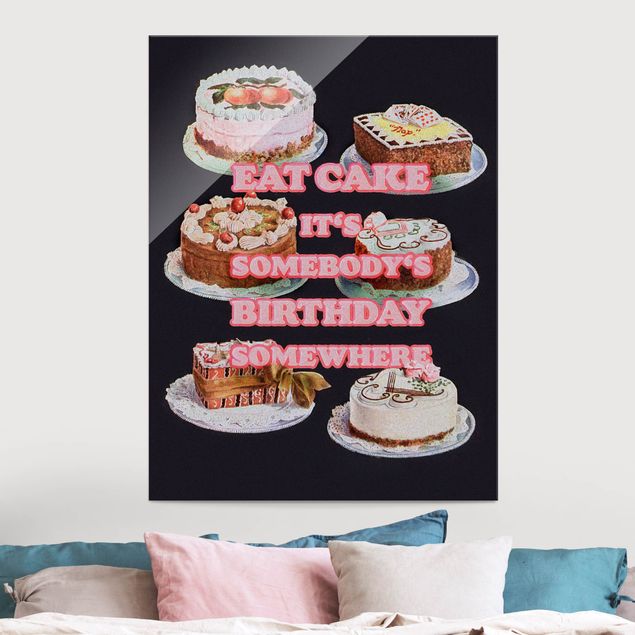 Glas Wandbilder XXL Eat Cake It's Birthday
