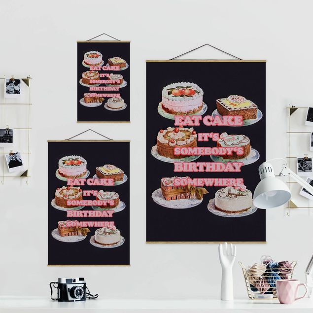 Stoffbild mit Posterleisten - Eat Cake It's Birthday - Hochformat