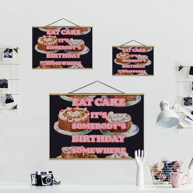 Stoffbild mit Posterleisten - Eat Cake It's Birthday - Querformat