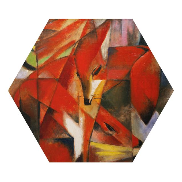 Hexagon Bild Alu-Dibond - Franz Marc - Füchse