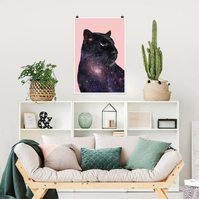 Poster Tiere Panther mit Galaxie