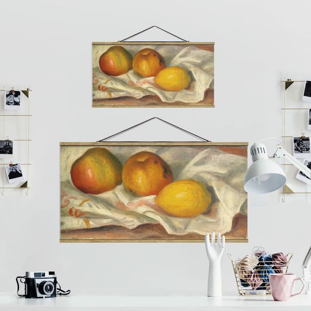 Stoffbild mit Posterleisten - Auguste Renoir - Äpfel und Zitrone - Querformat 2:1