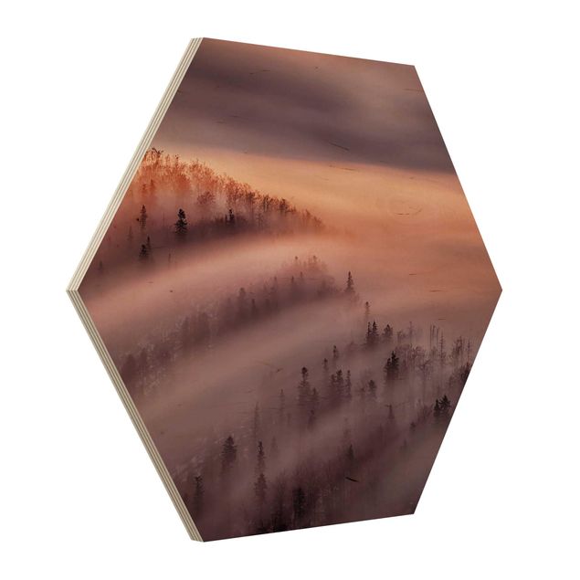 Hexagon Bild Holz - Nebelflut