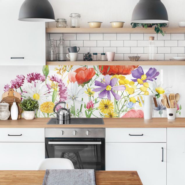 Wandpaneele Küche Aquarellierte Blumen