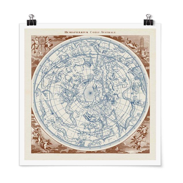 Poster - Vintage Sternenkarte Südliche Hemissphere - Quadrat 1:1