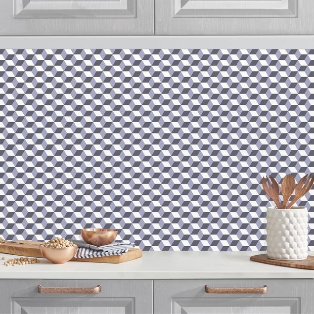 Platte Küchenrückwand Geometrischer Fliesenmix Würfel Violett