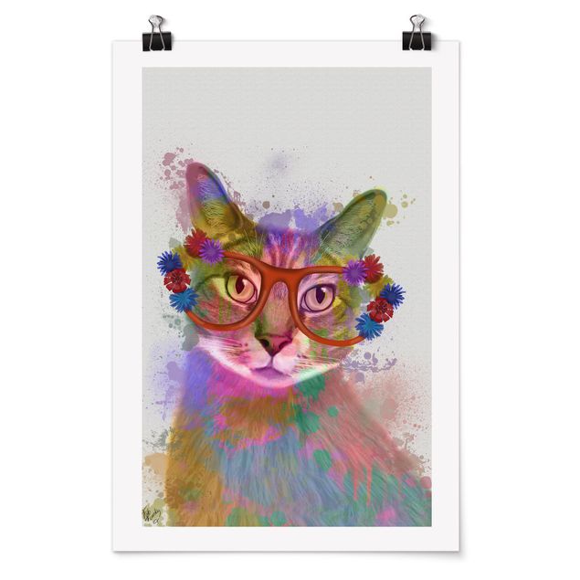 Moderne Poster Regenbogen Splash Katze