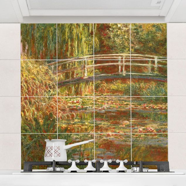 Fliesenbilder Natur Claude Monet - Seerosenteich und japanische Brücke (Harmonie in rosa)