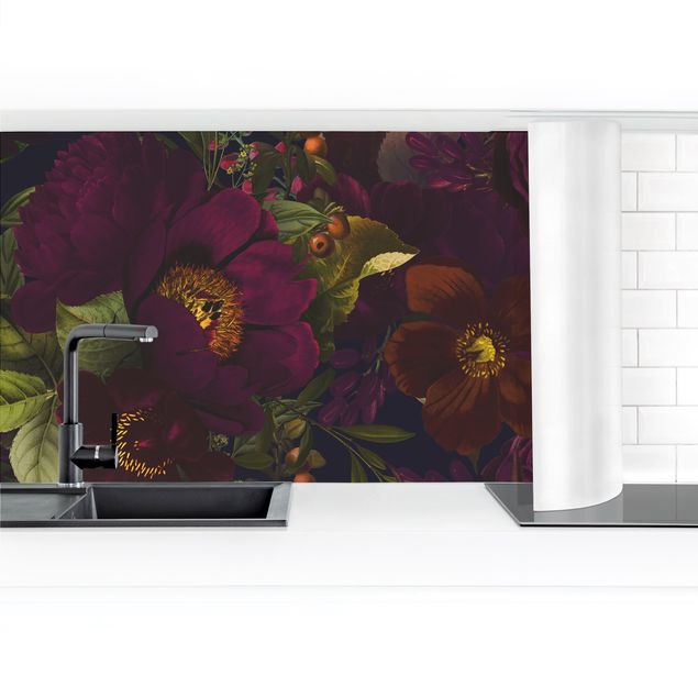 Küchenrückwand selbstklebend Lila Blüten Dunkel II