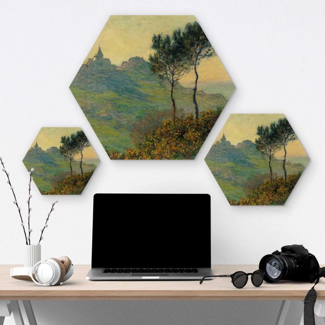 Hexagon Bild Holz - Claude Monet - Varengeville Abendsonne