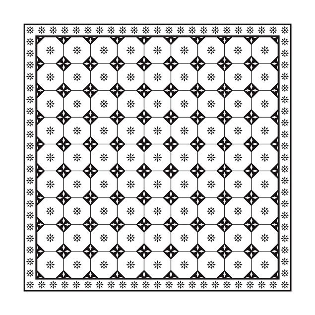 Teppich schwarz-weiß Geometrische Fliesen Landhaus Schwarz Weiß mit Bordüre
