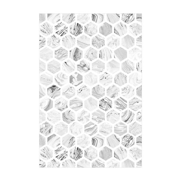 Vinyl-Teppich - Marmor Hexagone in Graustufen - Hochformat 2:3