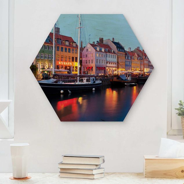 Holzbilder Kopenhagener Hafen am Abend