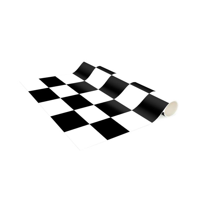 Moderner Teppich Geometrisches Muster Schachbrett Schwarz Weiß