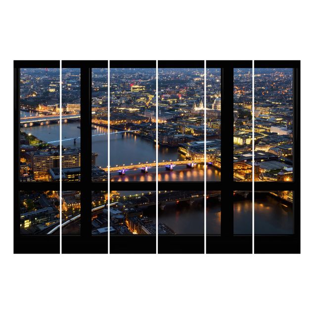 Schiebegardinen Set - Fensterblick auf Londons Skyline mit Brücken - Flächenvorhänge