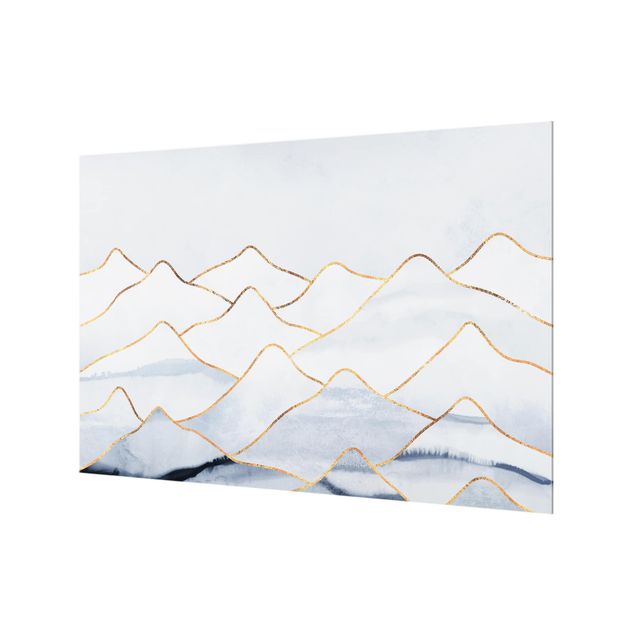 Spritzschutz Glas - Aquarell Berge Weiß Gold - Querformat - 3:2