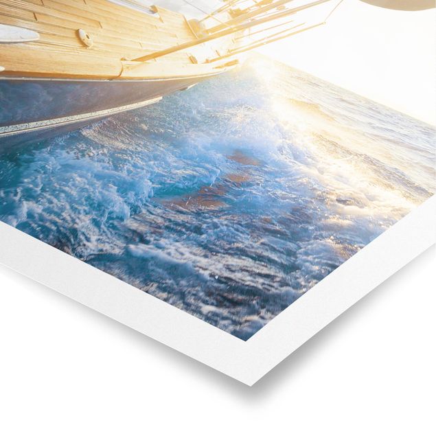 Poster Segelboot auf blauem Meer bei Sonnenschein