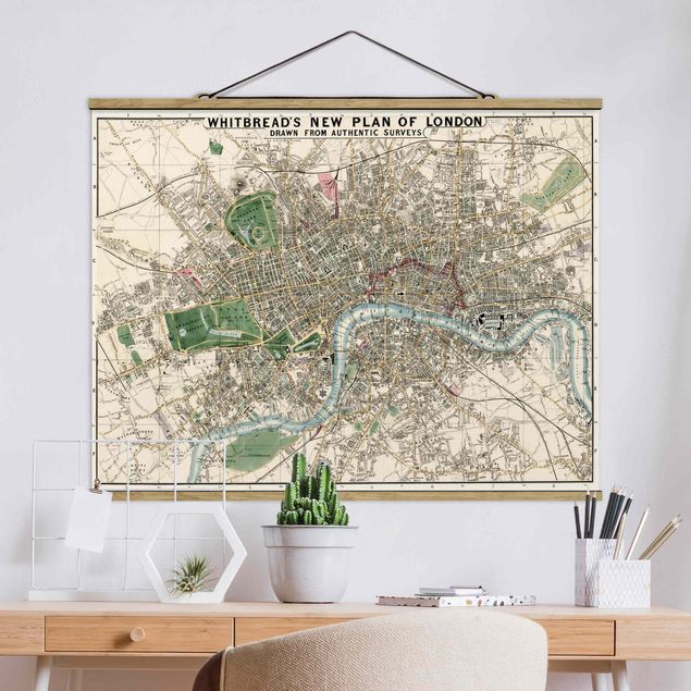 Stoffbild mit Posterleisten - Vintage Stadtplan London - Querformat 4:3