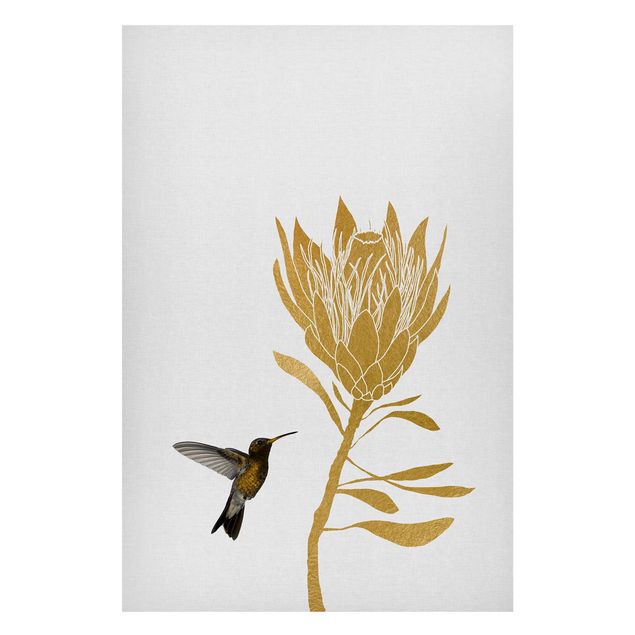Magnettafel - Kolibri und tropische goldene Blüte - Hochformat 2:3