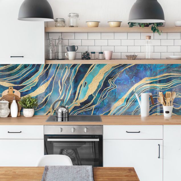 Küchenrückwand - Edelstein Aquamarin und Gold