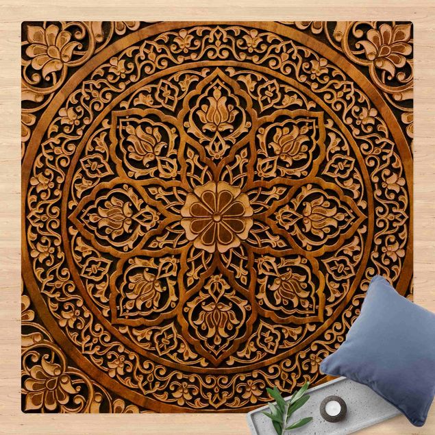 Moderner Teppich Edles Mandala in Holzoptik